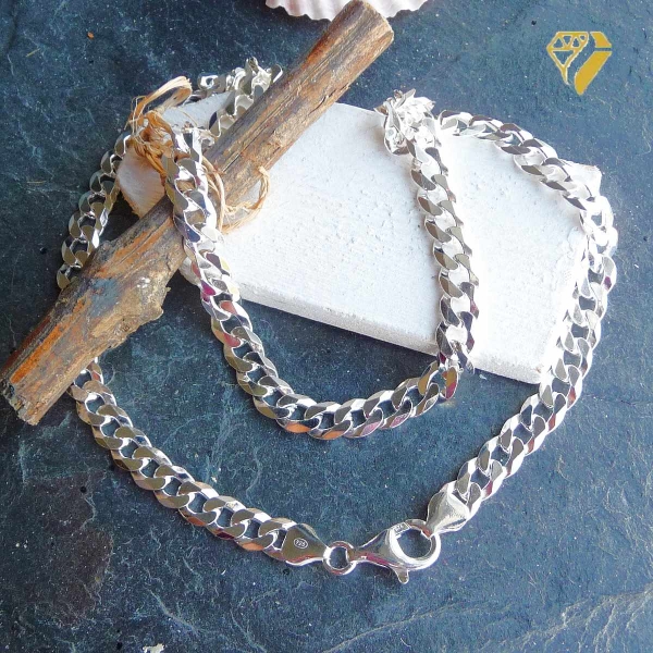 Kette Collier Panzer flach 7mm Silber 925 50cm