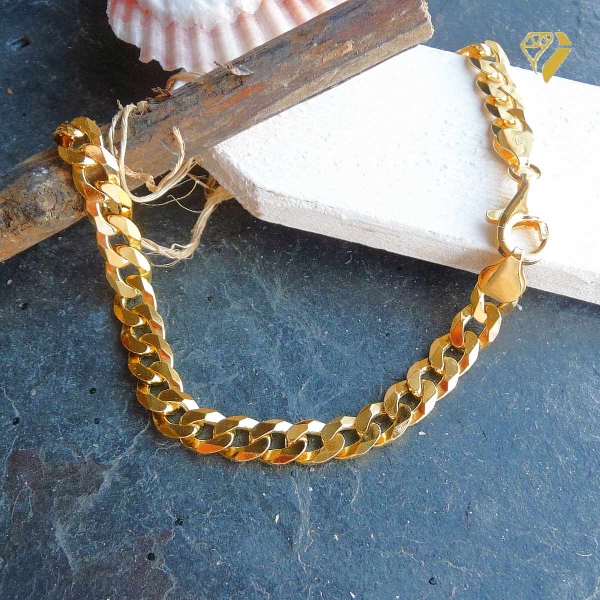 Kette Collier Panzer flach 7mm Silber 925 vergoldet 50cm