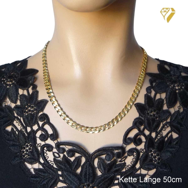 Kette Collier Panzer flach 7mm Silber 925 vergoldet 50cm