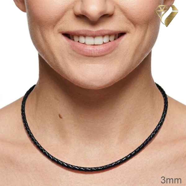 Lederband 2,5-8mm geflochten schwarz mit 925 Silber Bajonett