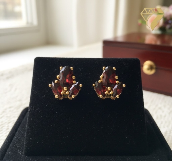 Ohrstecker 7x8mm Granat 333 Gold