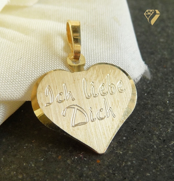 Anhänger Gravurplatte Herz 15x13mm "Ich liebe Dich" 8Kt Gold