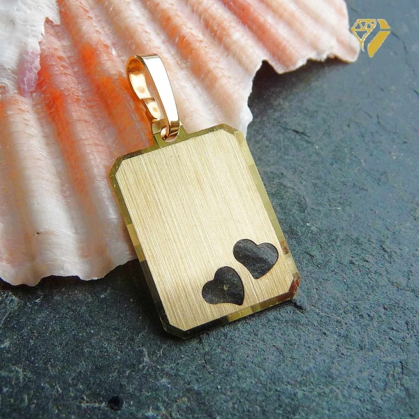 Anhänger Gravurplatte eckig 13x16mm 2 Herzen 8Kt Gold