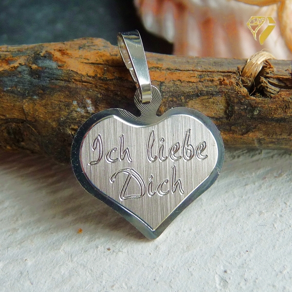 Anhänger Gravurplatte Herz 17x15mm -Ich liebe Dich- Silber 925