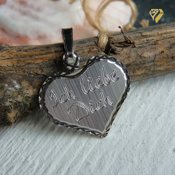 Anhänger Gravurplatte Herz 17x15mm -Ich liebe Dich-  Silber 925