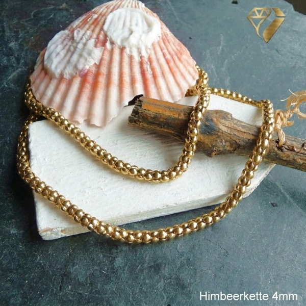 Edelstahl Collier Himbeerkette 4mm vergoldet für Wechelschliesse