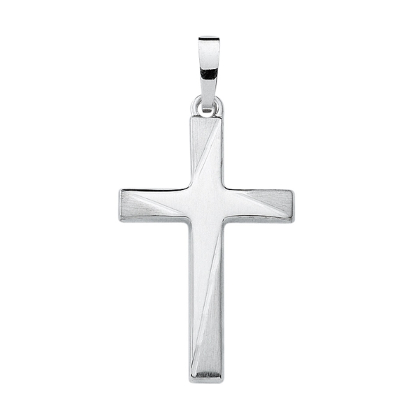 Anhänger Kreuz 15x22mm teilmattiert 14Kt 585 WEISSGOLD