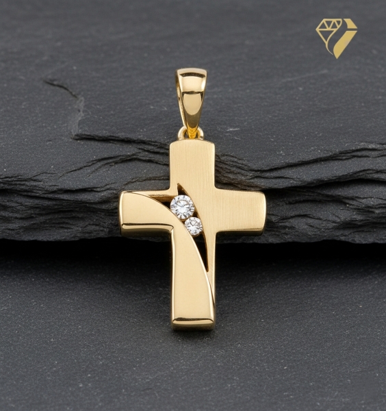 Anhänger Kreuz mattier/poliert Zirkonia 13x15mm 8Kt 333 GOLD