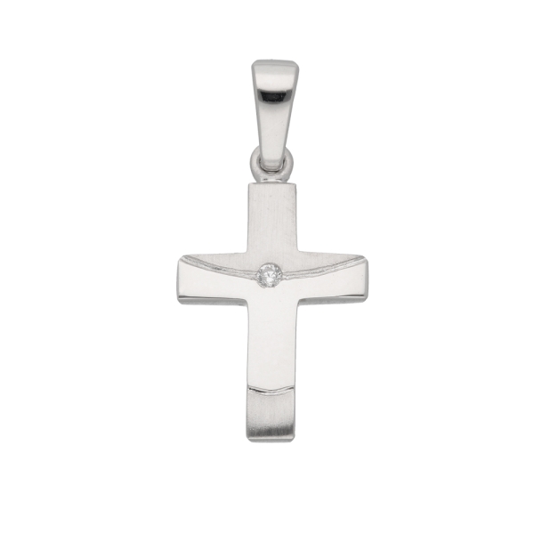 Anhänger 17,5x11,2mm Kreuz mattiert und poliert mit Zirkonia Silber 925