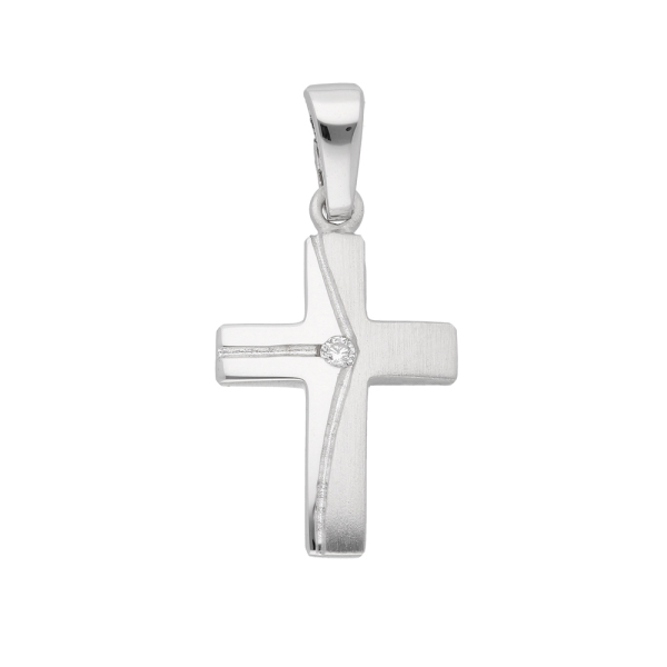 Anhänger 17,8x11,3mm Kreuz mattiert und poliert mit Zirkonia Silber
