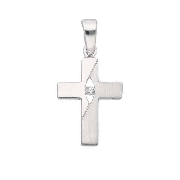 Anhänger 17,8x11,3mm Kreuz mattiert und poliert mit Zirkonia Silber 925