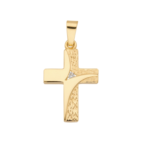 Anhänger Kreuz 12x18mm gehämmert mit Zirkonia 8Kt 333 GOLD