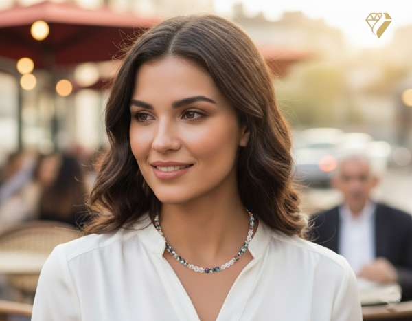 Collier Jet AB Crystal AB Gold 42cm