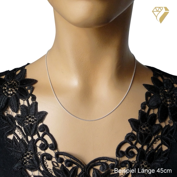 Collier Kugel Kette 1,1mm Silber 925, vergoldet oder rose vergoldet 40cm