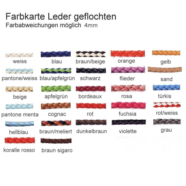 Exklusives Ledercollier 4mm geflochten in 27 Farben mit 925 Silber Bajonett