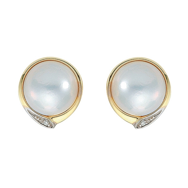Ohrstecker Ohrclip Mabeperle und Brillanten 0,02ct 14Kt 585 GOLD