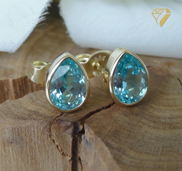 Ohrstecker Aquamarin 6x8mm Tropfen 585 Gold