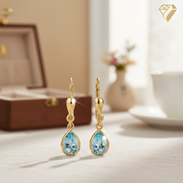 Ohrhänger mit Brisur Aquamarin Tropfen 585 Gold