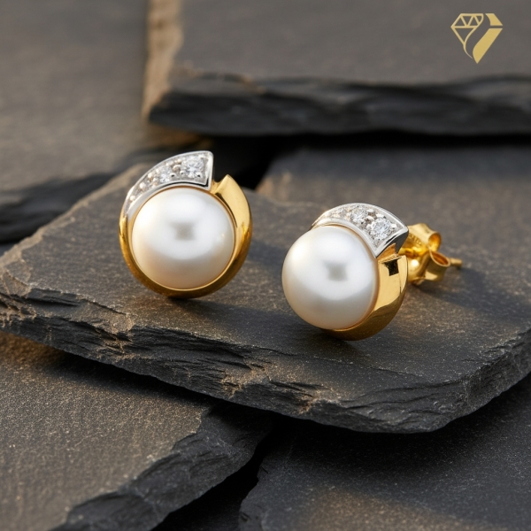 Stecker 7,8mm Süßwasserperle und Zirkonia 8Kt 333 GOLD