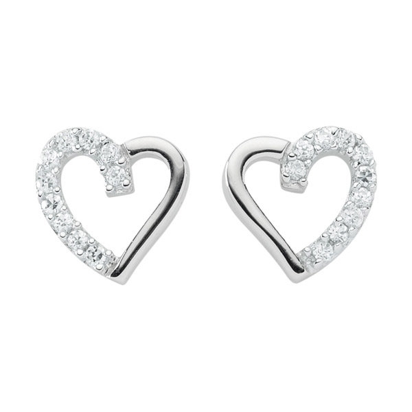 Ohrstecker Ohrring 9x8,9mm Herz mit Zirkonia Silber 925