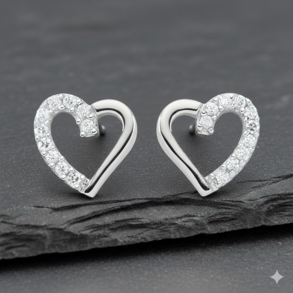 Ohrstecker Ohrring 9x8,9mm Herz mit Zirkonia Silber 925