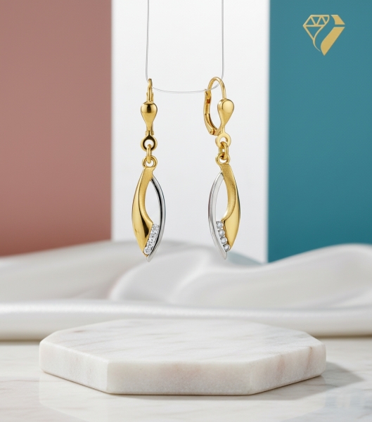 Brisur Ohrhänger bicolor Zirkonia 8Kt 333 GOLD