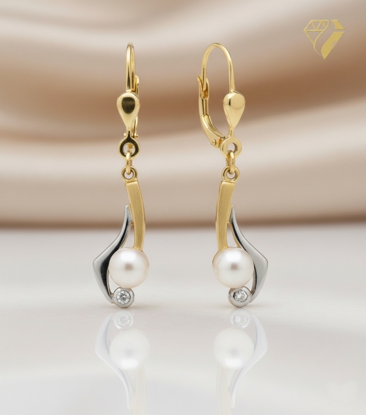 Brisur Ohrhänger bicolor Zirkonia Süßwasserzuchtperle 8Kt 333 GOLD