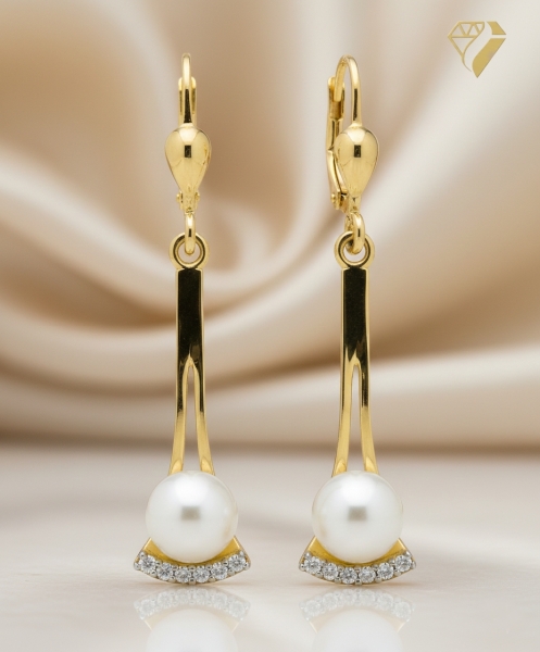 Brisur Ohrhänger Zirkonia Süßwasserzuchtperle 8Kt 333 GOLD