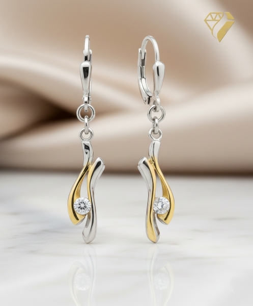 Brisur Ohrhänger Zirkonia 8Kt 333 WEISSGOLD vergoldet