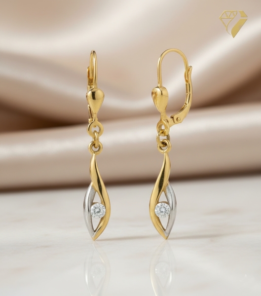 Brisur Ohrhänger bicolor Zirkonia 8Kt 333 GOLD