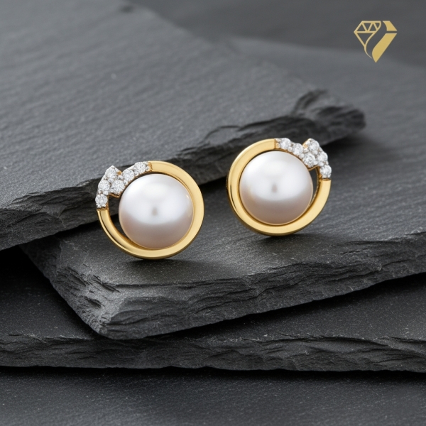 Stecker 9,6mm Süßwasserperle und Zirkonia 8Kt 333 GOLD