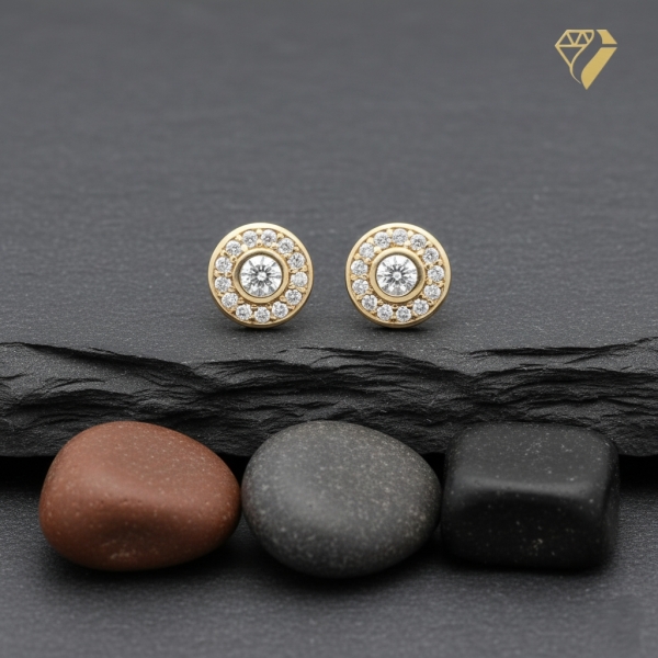 Ohrstecker 7,1mm rund Zirkonia 14Kt 585 GOLD