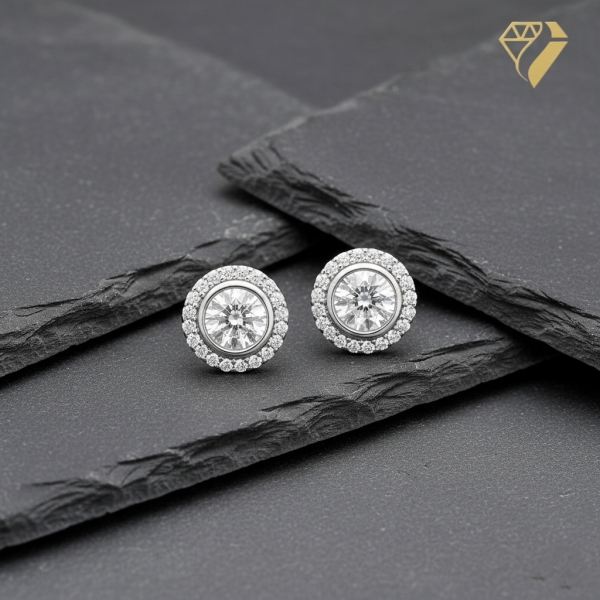 Ohrstecker 7mm rund Zirkonia 14Kt 585 WEISSGOLD