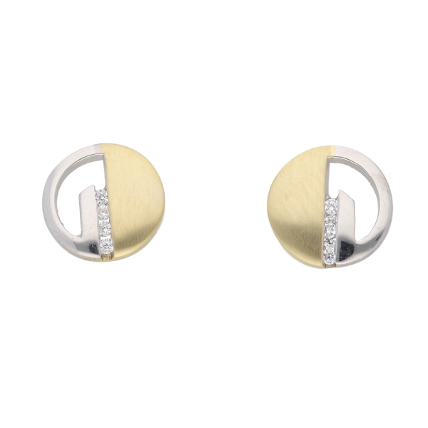 Ohrstecker bicolor  rund 7,8mm Zirkonia 14Kt 585 GOLD
