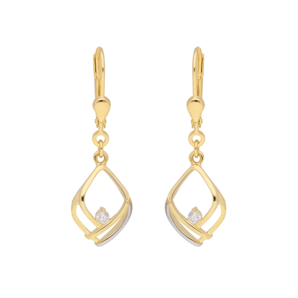 Ohrhänger Raute bicolor mit Zirkonia 8kt 333 GOLD
