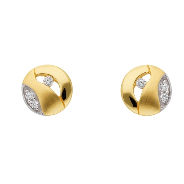 Ohrstecker rund 7mm mattiert poliert Zirkonia 8Kt 333 GOLD