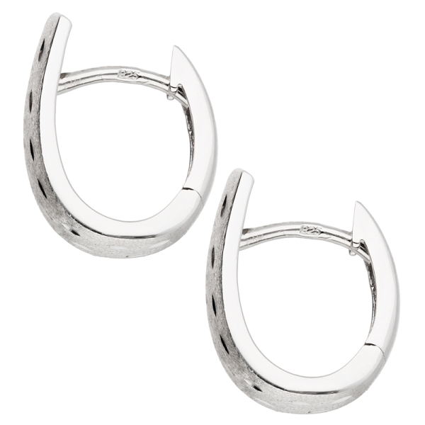 Creole 14,8x5,1mm satiniert diamantiert rhodiniert Silber 925