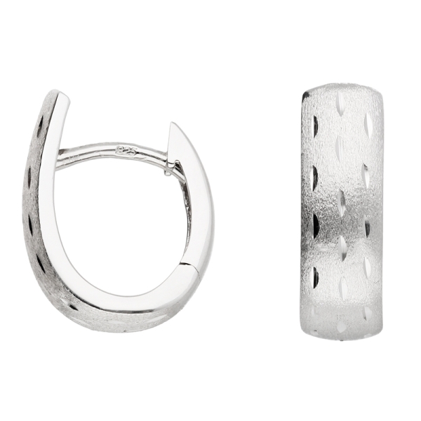 Creole 14,8x5,1mm satiniert diamantiert rhodiniert Silber 925