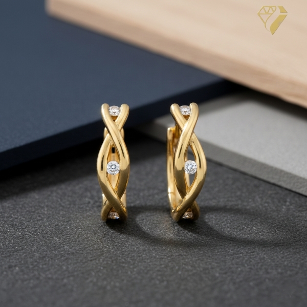 Creole Klappscharnier geflochten Zirkonia Ø13mm 8Kt 333 GOLD