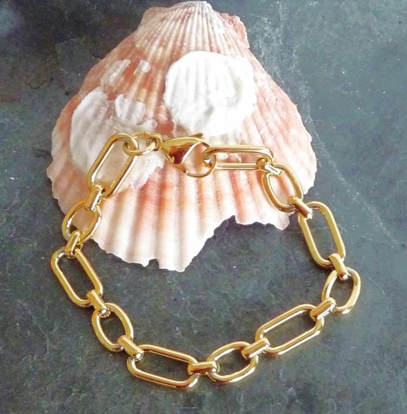 Armband 2 ovale Glieder Edelstahl vergoldet 19cm
