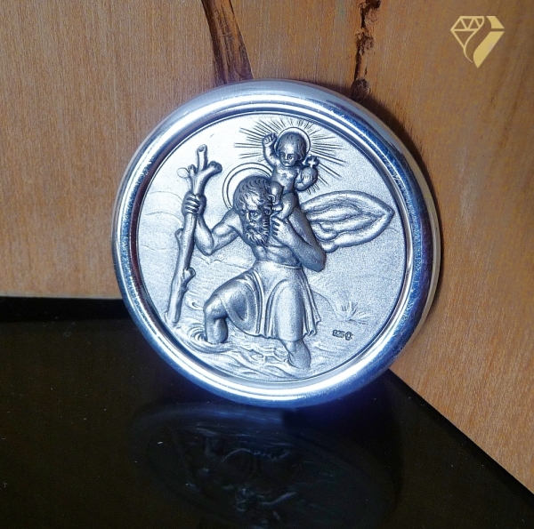 Autoplakette Christophorus rund Silber 925