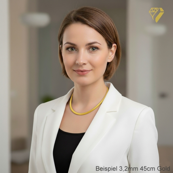 Exklusive Schlauchkette 3,2-6mm Collier Silber 925 vergoldet mit Bajonettverschluss 38cm