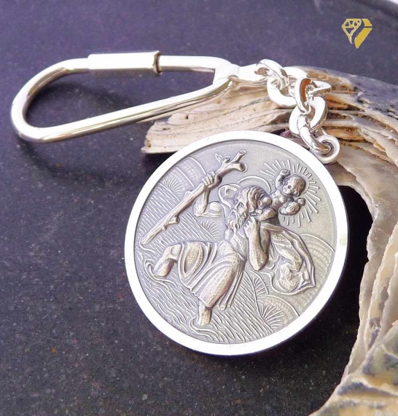 Schlüsselanhänger Christophorus rund 30mm Alpacca