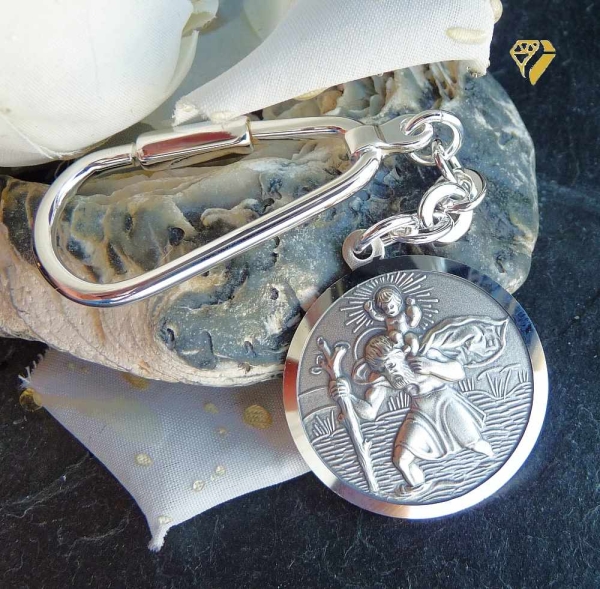 Schlüsselanhänger Christophorus rund 27mm Silber 925