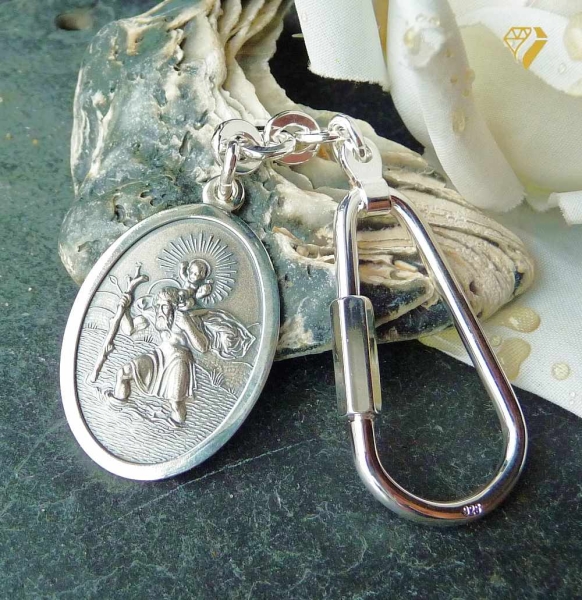 Schlüsselanhänger Christophorus oval Silber 925