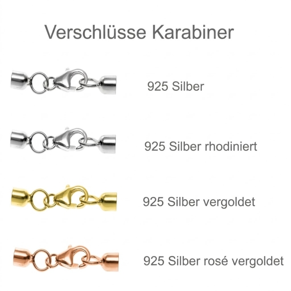 Lederband geflochten schwarz 2,5-8mm mit 925 Silber Karabiner