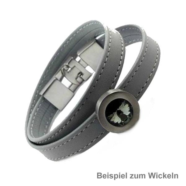 Armband Leder schwarz Edelstahl mit Kristall Stein nach Wahl