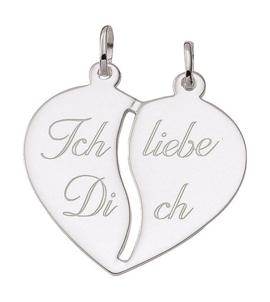 Freundschaftsanhänger Herz - Ich liebe Dich -  mit 2 Ösen Silber 925