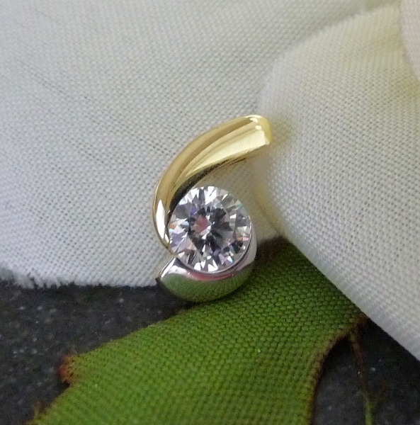 Anhänger bicolor 12mm Zirkonia 14Kt 585 GOLD