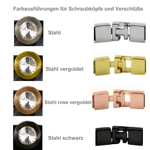 Armband Leder schwarz Edelstahl mit Kristall Stein nach Wahl